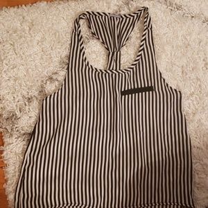 Black and white vertical striped sheer tank